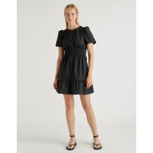 Quince 100% Organic Cotton Poplin Tiered Mini Dress Small Black‎ NWT